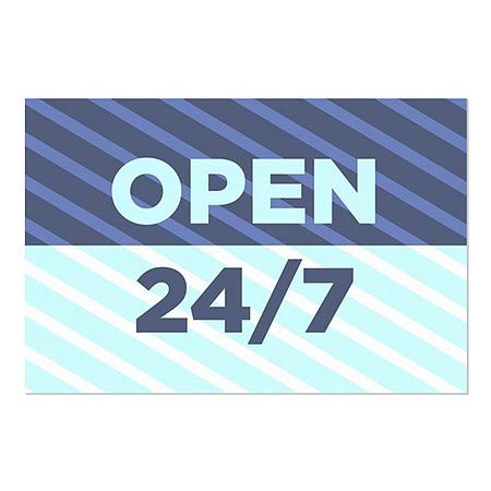 CGSignLab | פתוח 24/7 -Stripes כחול נצמד חלון | 30 x20